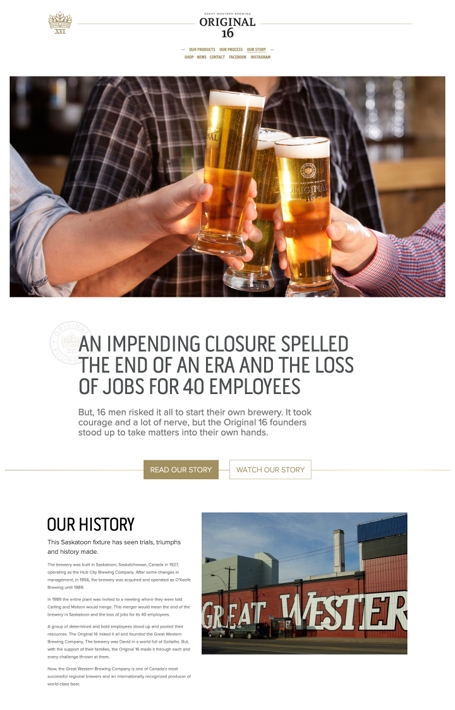 Original 16 - Great Western Brewing homepage screenshot
