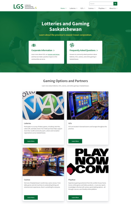 Lotteries and Gaming Saskatchewan homepage