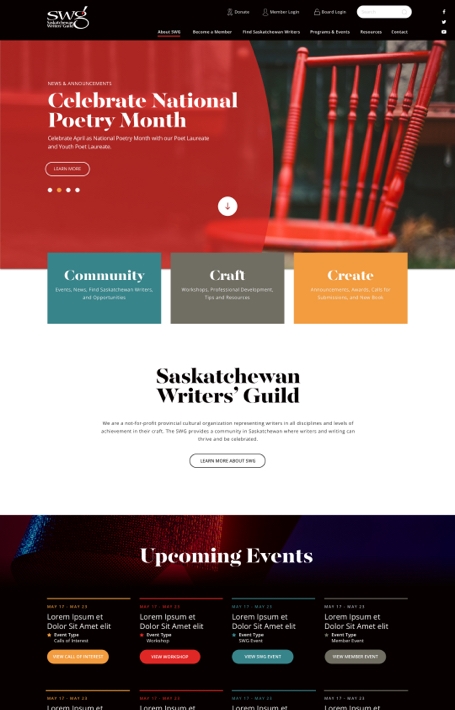 Saskatchewan Writers' Guild homepage screenshot
