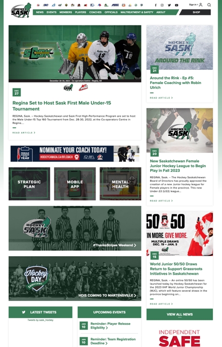 Hockey Saskatchewan homepage screenshot