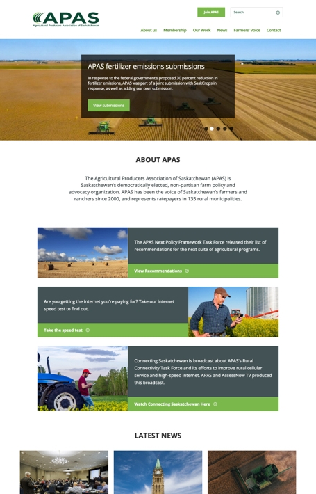 Agricultural Producers Association of Saskatchewan (APAS) homepage screenshot