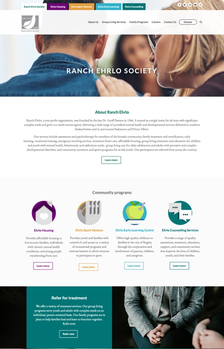 Ranch Ehrlo Society homepage screenshot